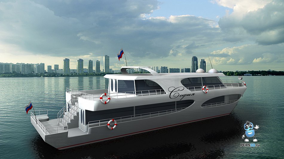 3d-модель прогулочного катера - ракурс 1
