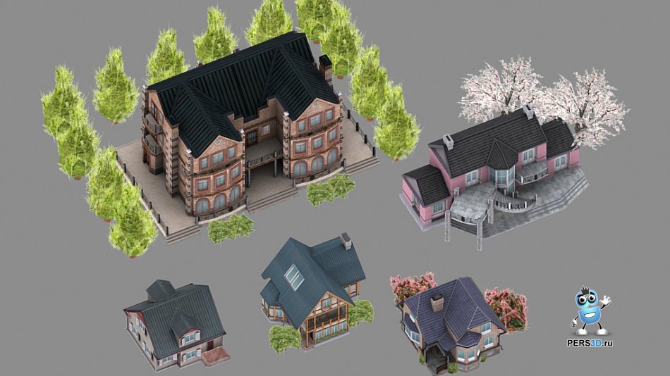 Lowpoly 3D модели домов для компьютерной игры 1