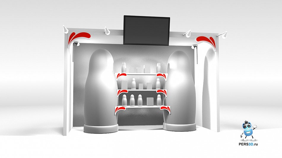 визуализация выставочного стенда с матрёшками 1