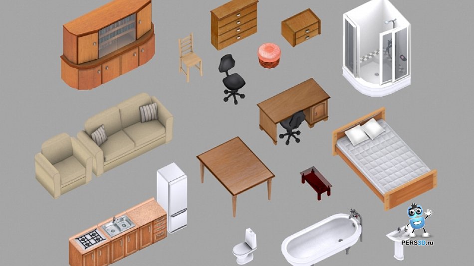 Набор мебели для компьютерной игры 1